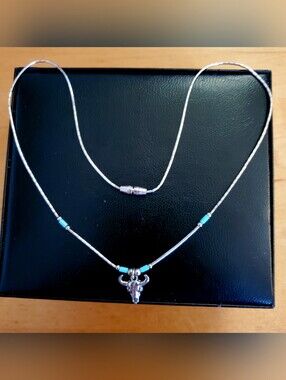 925 Turquoise Necklace Southwestern Cow Skull Cowgirl  Boho Bohemian Necklace